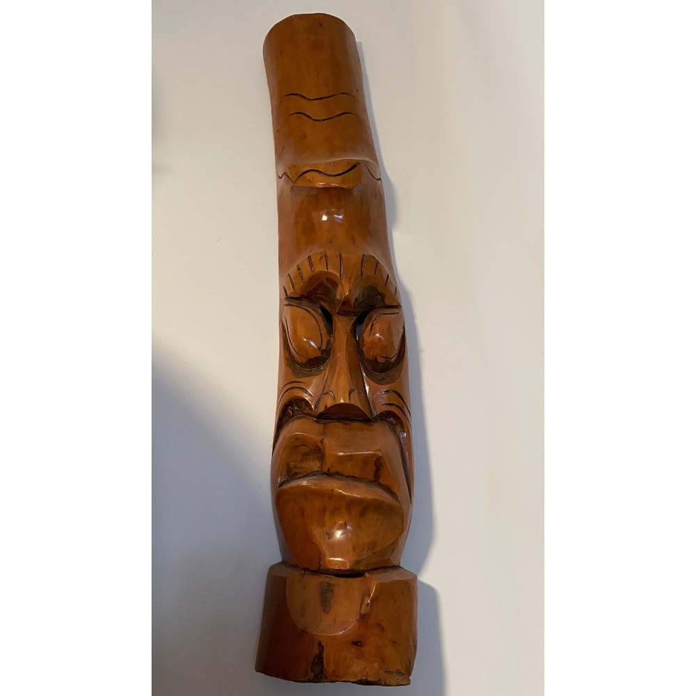 Vintage Large Mask Hand Carved Wood - Hanging Wooden Art Decor